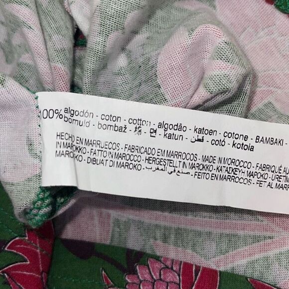 Zara Womens Floral Puff Tie Short Sleeve Cotton Top Pink Green Small - Picture 7 of 9